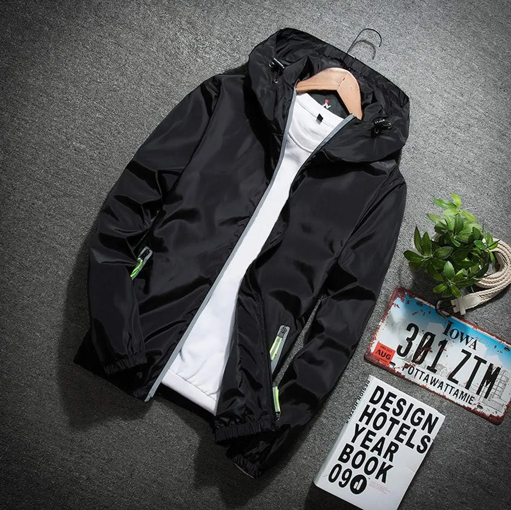 RTRDE Men's Casual Zip Up Jackets Hooded Water Resistant Rain Jacket Windproof for Hiking Fishing Outwear, M-7XL