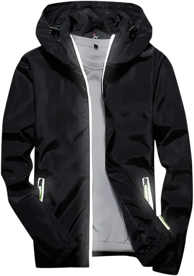 RTRDE Men's Casual Zip Up Jackets Hooded Water Resistant Rain Jacket Windproof for Hiking Fishing Outwear, M-7XL