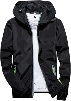 RTRDE Men's Casual Zip Up Jackets Hooded Water Resistant Rain Jacket Windproof for Hiking Fishing Outwear, M-7XL
