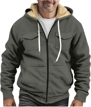 RTRDE Mens Fuzzy Jacket Casual Solid Color Sherpa Fleece Lined Hoodie Jackets Winter Warm Work Coats Jacket, S-5XL