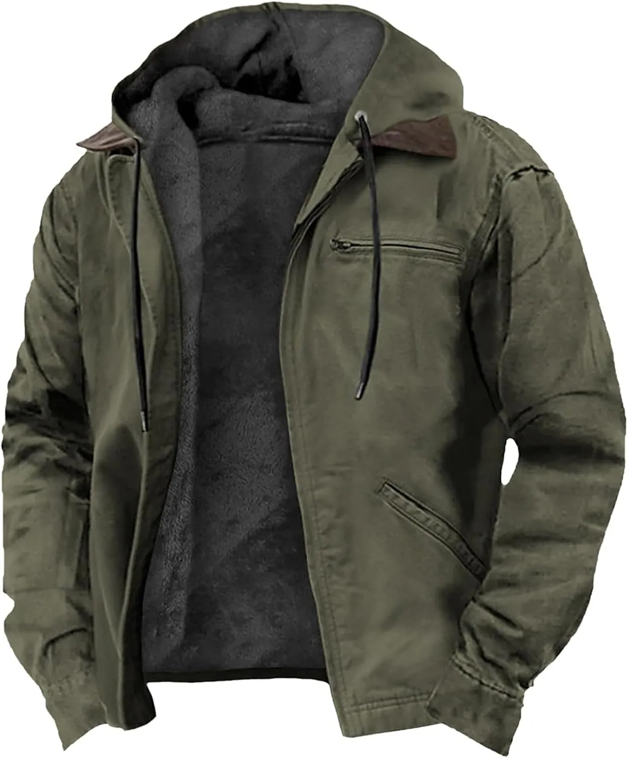 RTRDE Mens Winter Jacket Zip Up Sweatshirts Fleece Jackets Thick Sherpa Lined Hoodie Coats Outwear Jacket, S-8XL