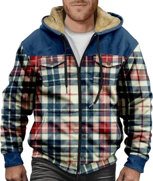 RTRDE Mens Work Coats and Jacket Plaid Fleece Sherpa Lined Heavyweight Thick Zip Up Hoodie Coats Outwear Coat, M-6XL