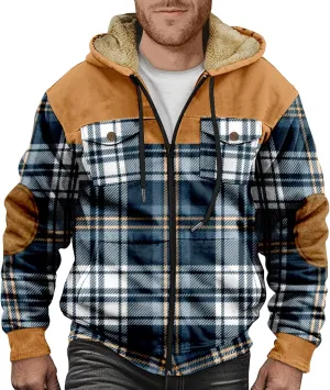 RTRDE Mens Work Coats and Jacket Plaid Fleece Sherpa Lined Heavyweight Thick Zip Up Hoodie Coats Outwear Coat, M-6XL