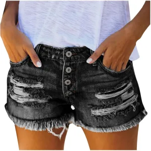Rvidbe Jean Shorts for Women Juniors Casual Summer Comfy High Waisted Stretchy Ripped Denim Shorts with Pockets Black Denim Shorts Black Jean Shorts for Women High Waisted