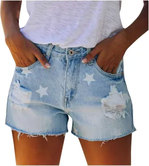 Rvidbe Womens Jean Shorts Teen Girls Casual Summer Mid Waisted Stretchy Rolled Hem Tassels Denim Shorts with Pockets Denim Shorts for Women Jean Shorts for Women High Waisted