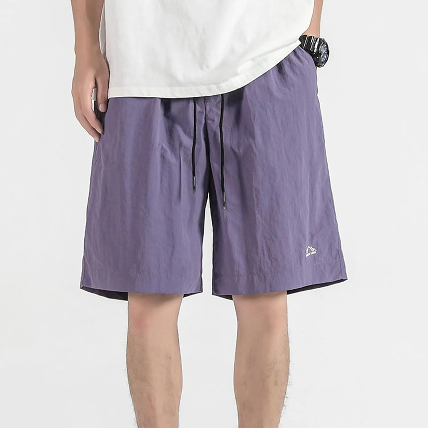 Shorts for Men Summer Embroidered Loose Fit Drawstring Ice Silk 5 Inch Casual Shorts