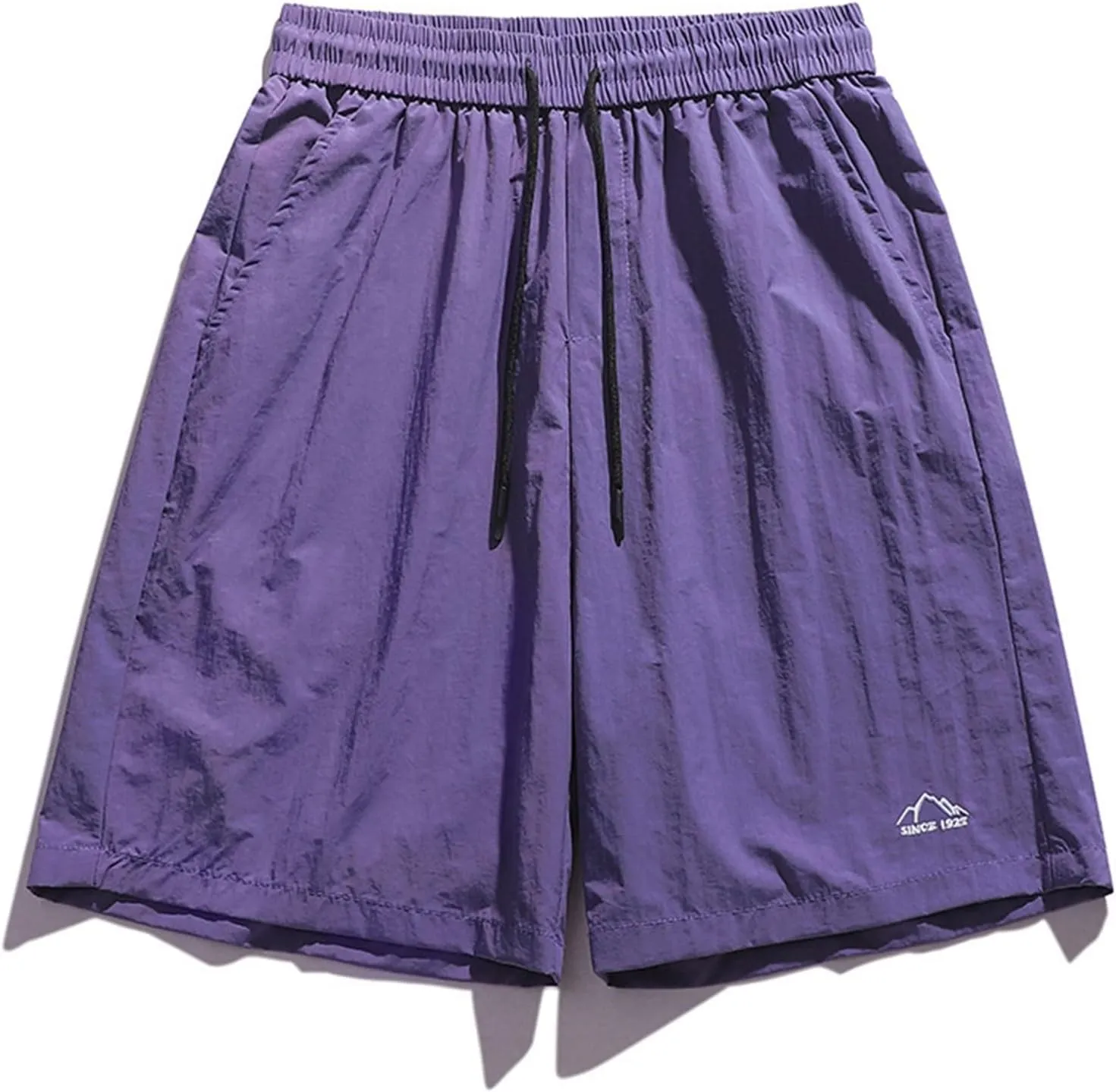 Shorts for Men Summer Embroidered Loose Fit Drawstring Ice Silk 5 Inch Casual Shorts