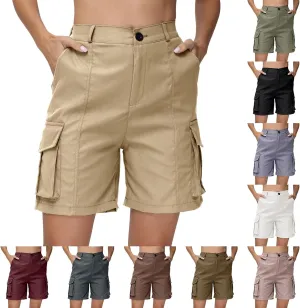 Shorts for Women Y2k Elastic High Waist Cargo Shorts Casual Knee Length Bermuda Shorts Summer Long Shorts with Pocket