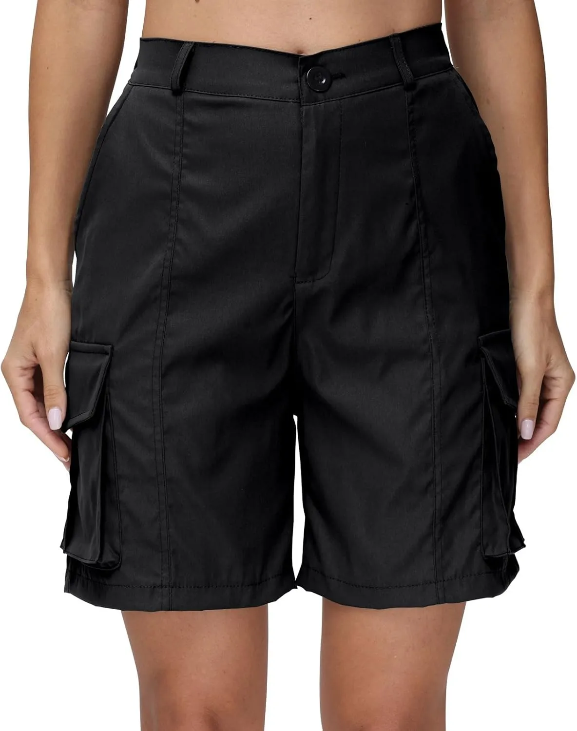 Shorts for Women Y2k Elastic High Waist Cargo Shorts Casual Knee Length Bermuda Shorts Summer Long Shorts with Pocket