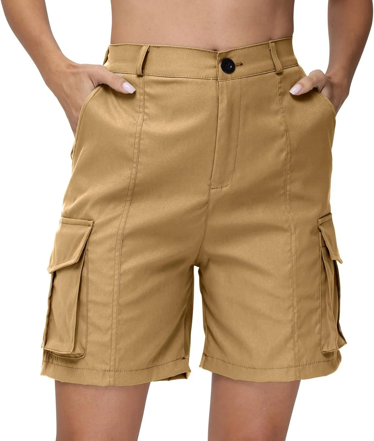 Shorts for Women Y2k Elastic High Waist Cargo Shorts Casual Knee Length Bermuda Shorts Summer Long Shorts with Pocket