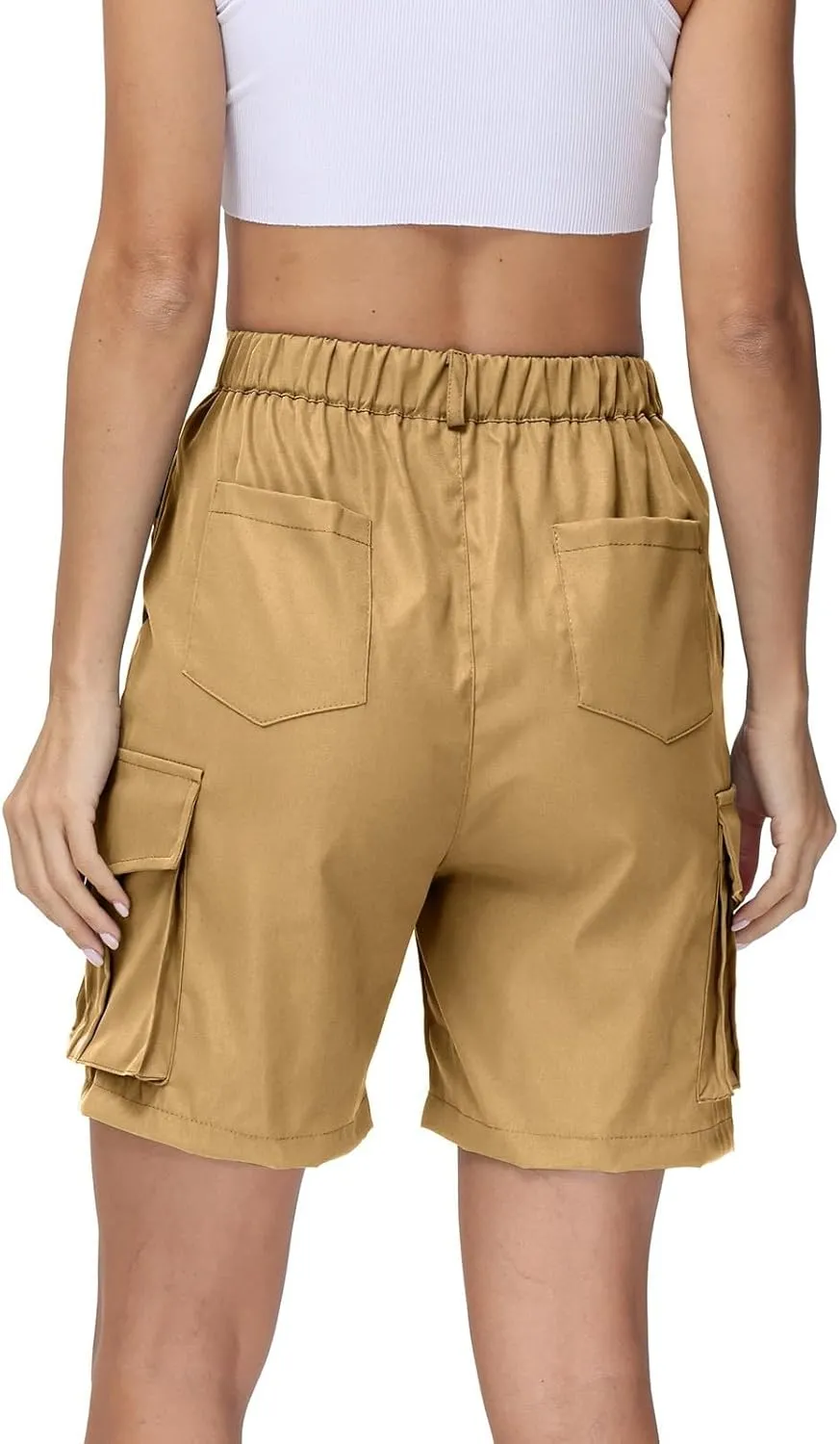 Shorts for Women Y2k Elastic High Waist Cargo Shorts Casual Knee Length Bermuda Shorts Summer Long Shorts with Pocket