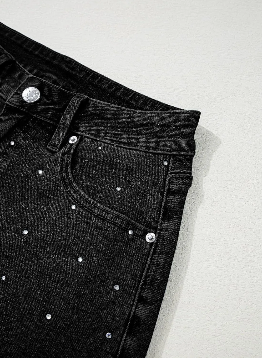Sidefeel Women's Jean Shorts High Waisted Stretchy Casual Rhinestones Denim Shorts