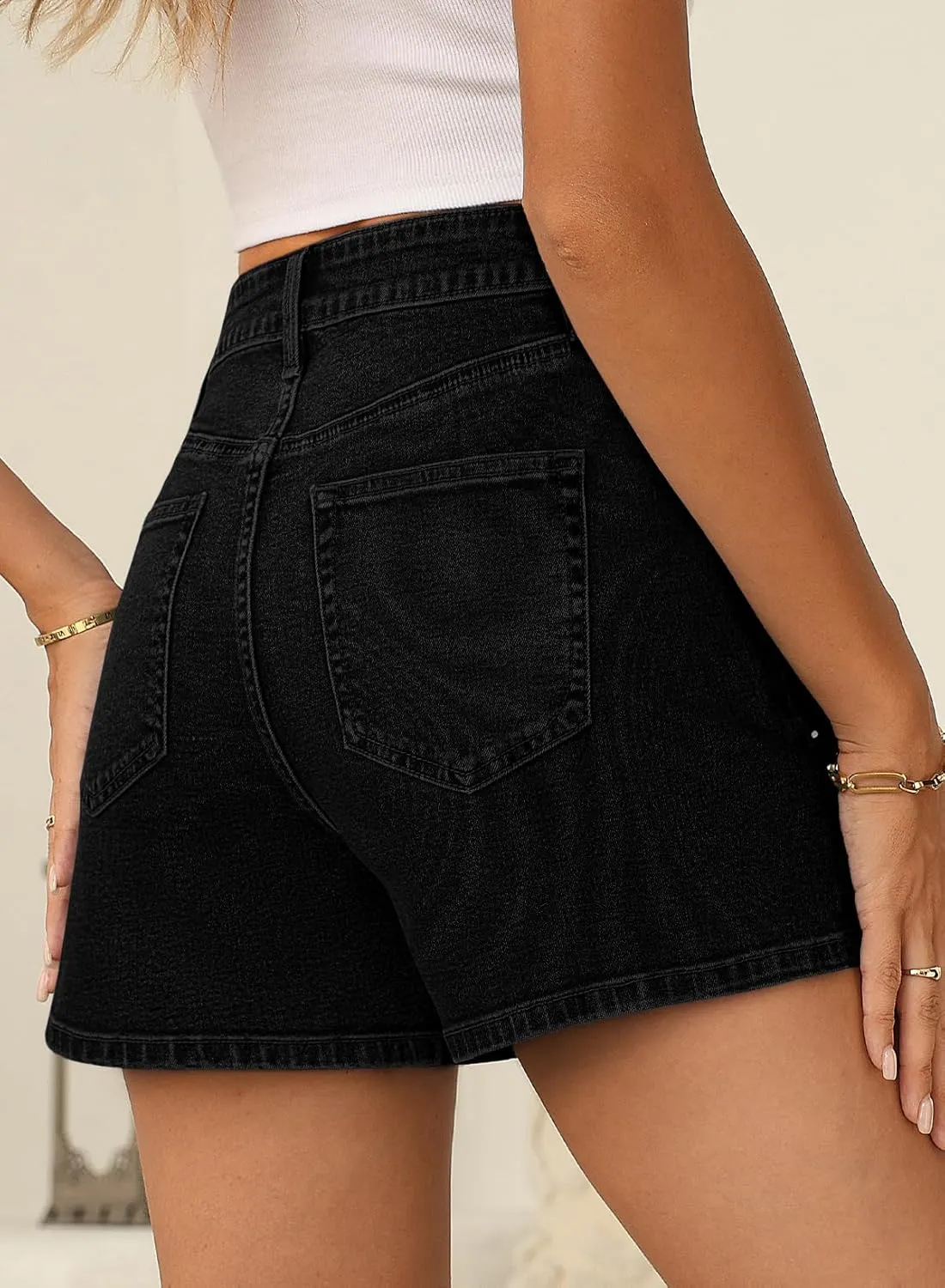 Sidefeel Women's Jean Shorts High Waisted Stretchy Casual Rhinestones Denim Shorts