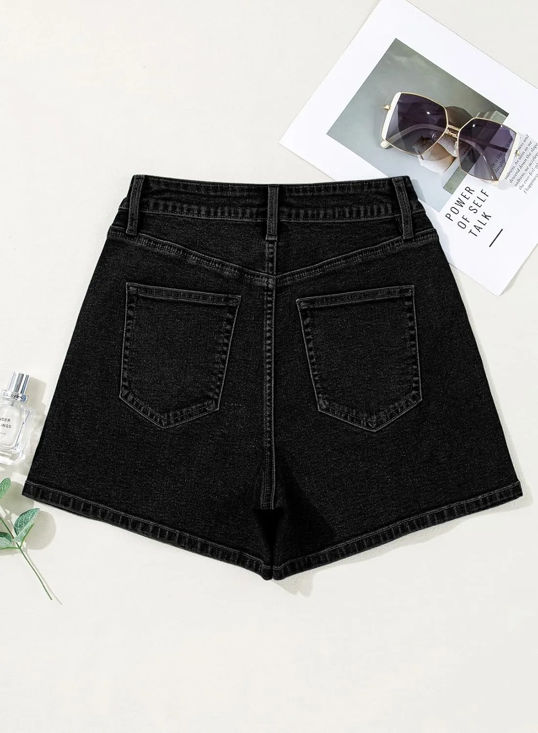 Sidefeel Women's Jean Shorts High Waisted Stretchy Casual Rhinestones Denim Shorts