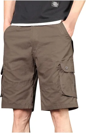 Sinzelimin Men's Cargo Shorts Fashion Solid Color Multiple Pockets Loose Comfy Knee Length Work Short Pants 5'' Sweatpant