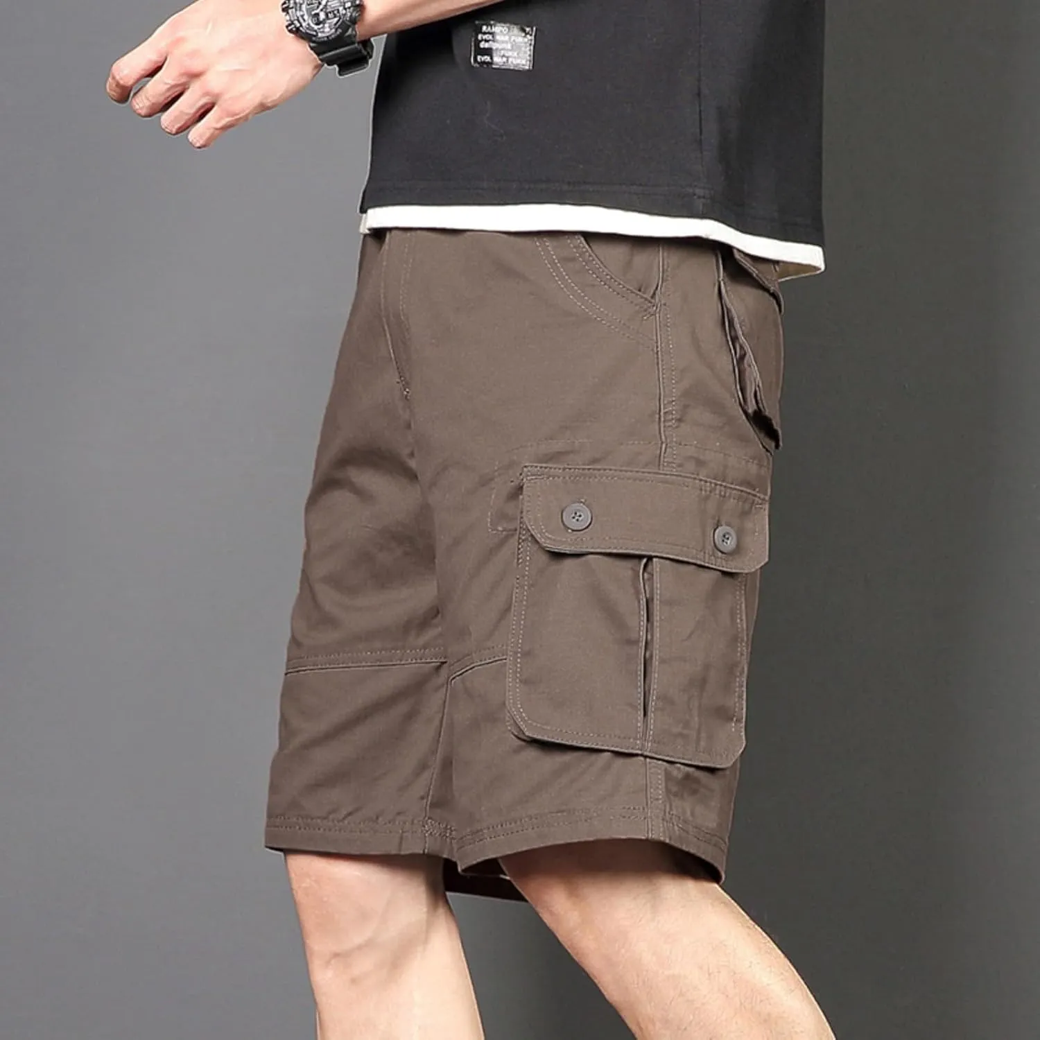 Sinzelimin Men's Cargo Shorts Fashion Solid Color Multiple Pockets Loose Comfy Knee Length Work Short Pants 5'' Sweatpant