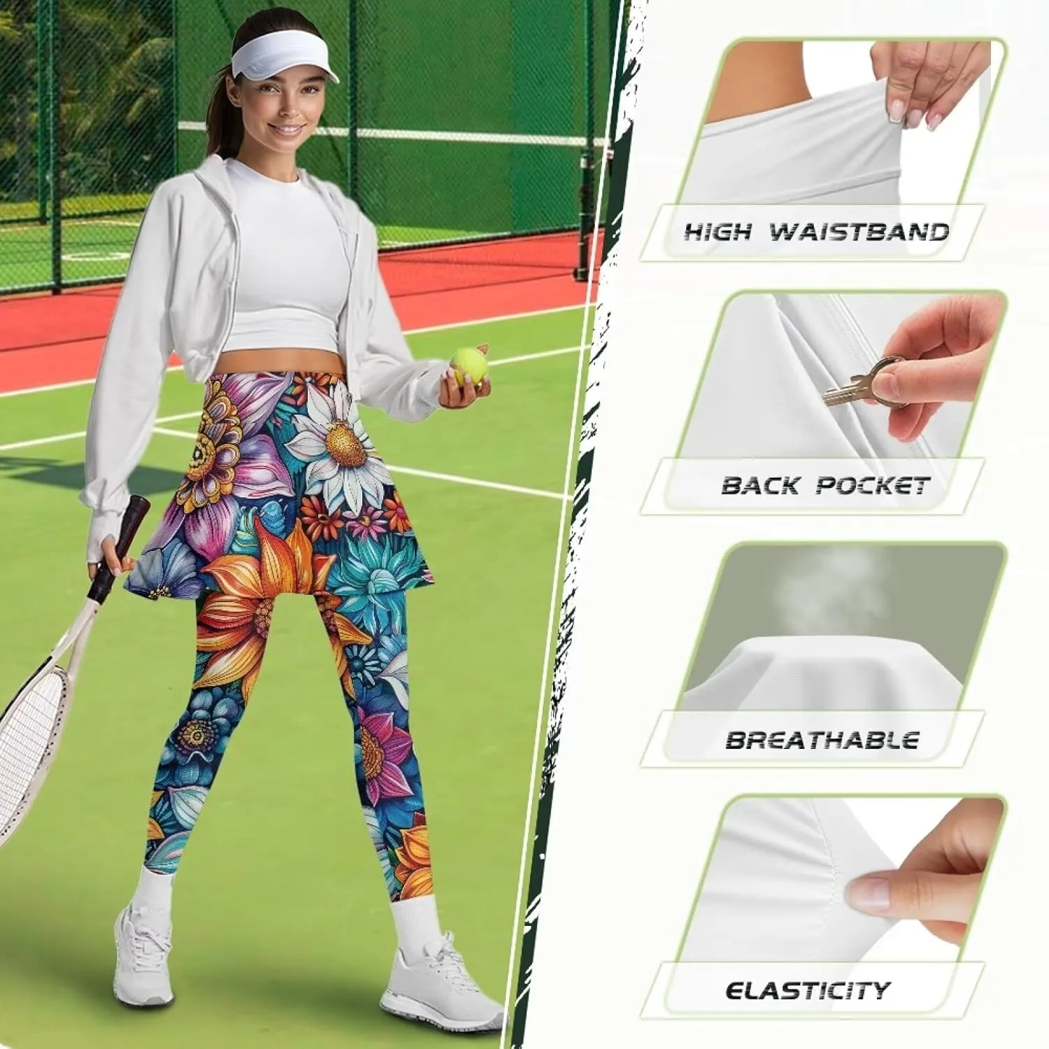 Skirted Leggings for Women Tennis Skirt with Leggings High Waisted Golf Skorts