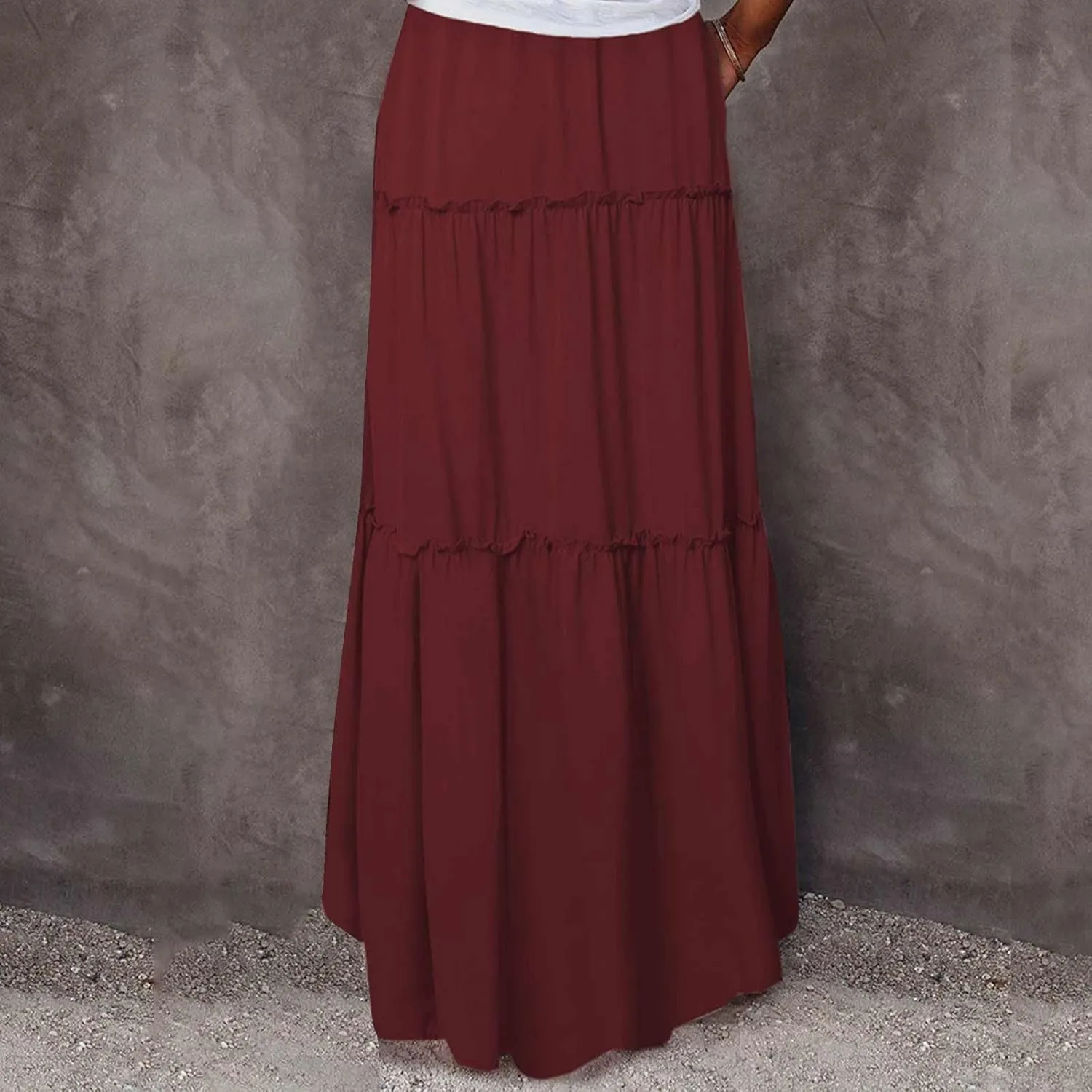 Skirts for Women Maxi Length Summer Skirts Flowy Long Skirt High Waisted Midi Skirt Tiered Beach Skirt with Pockets