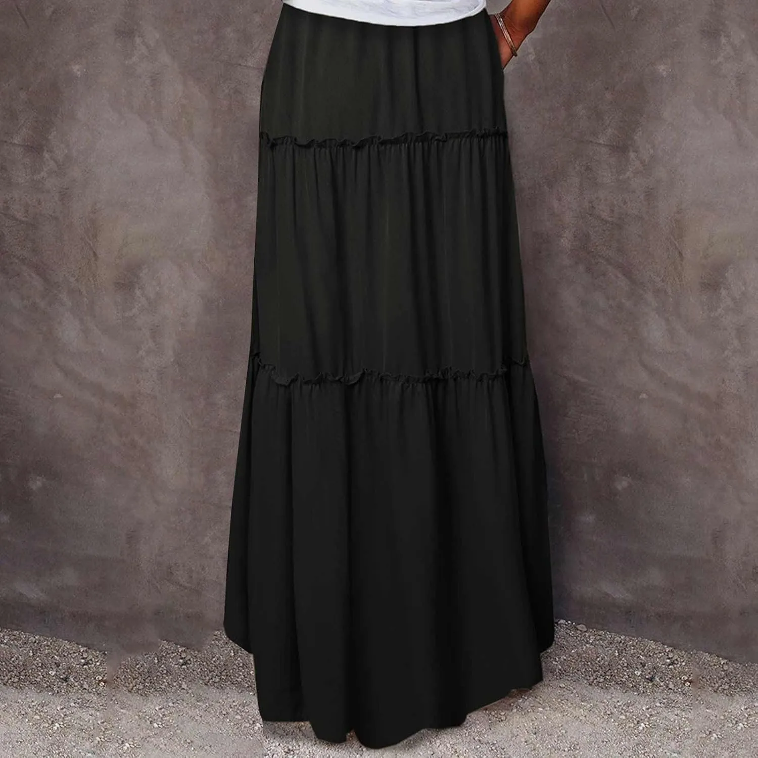 Skirts for Women Maxi Length Summer Skirts Flowy Long Skirt High Waisted Midi Skirt Tiered Beach Skirt with Pockets
