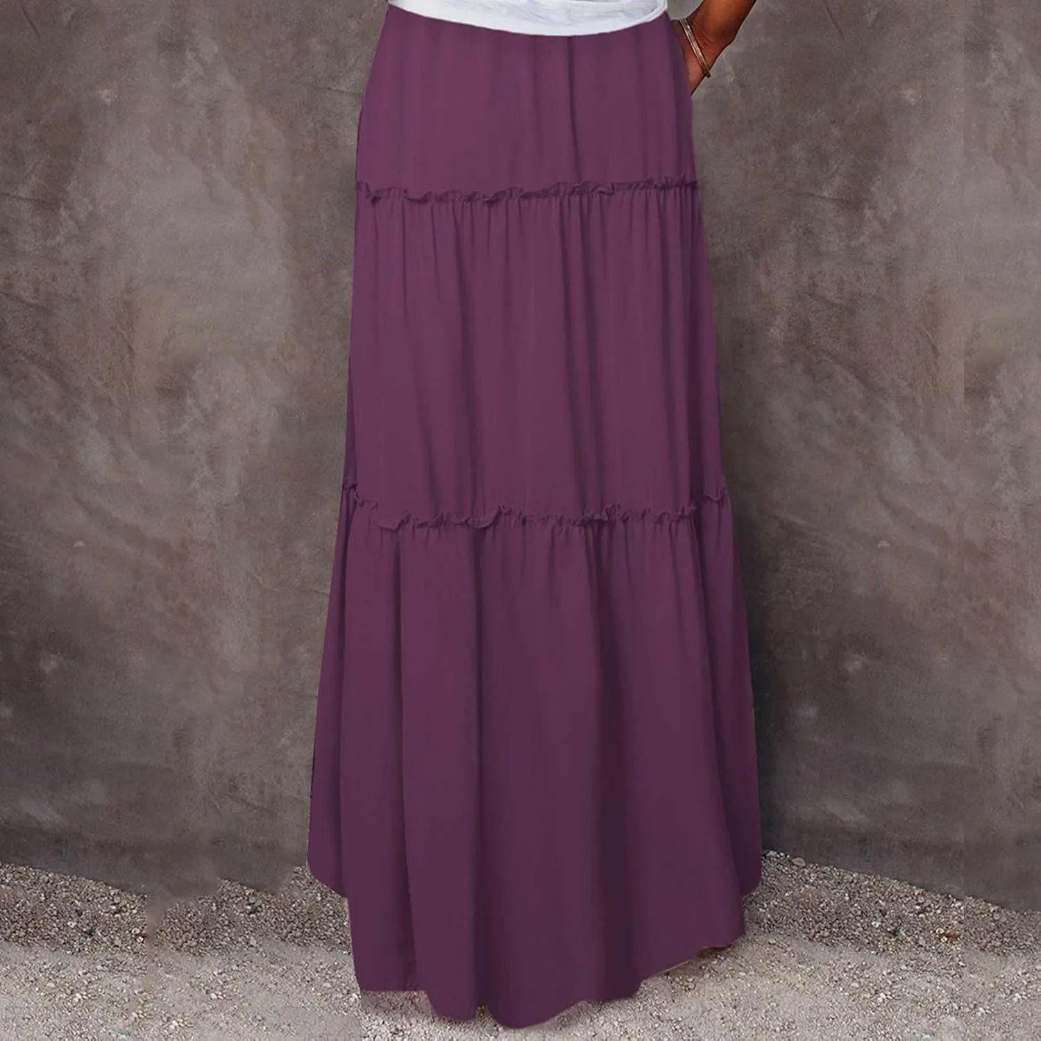 Skirts for Women Maxi Length Summer Skirts Flowy Long Skirt High Waisted Midi Skirt Tiered Beach Skirt with Pockets