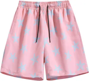 Summer Beach Shorts for Mens Fashion Printed Elastic Waist Drawstring Casual Pant Thin Loose Fit Vacation Park Shorts