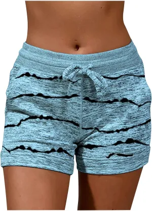 Summer Printed Cotton Shorts for Women 2024 Casual Elastic High Waist Gym Workout Shorts Drawstring Comfort Sweat Shorts