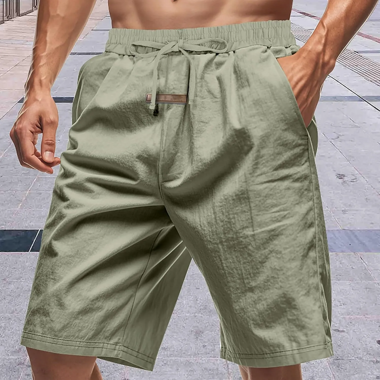 Summer Shorts for Mens Elastic Waist Drawstring Casual Pants Loose Fit Lightweight Vacation Beach Shorts with Pockets
