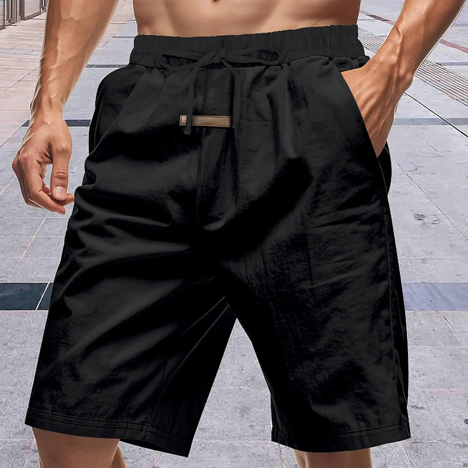 Summer Shorts for Mens Elastic Waist Drawstring Casual Pants Loose Fit Lightweight Vacation Beach Shorts with Pockets