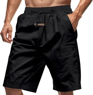 Summer Shorts for Mens Elastic Waist Drawstring Casual Pants Loose Fit Lightweight Vacation Beach Shorts with Pockets