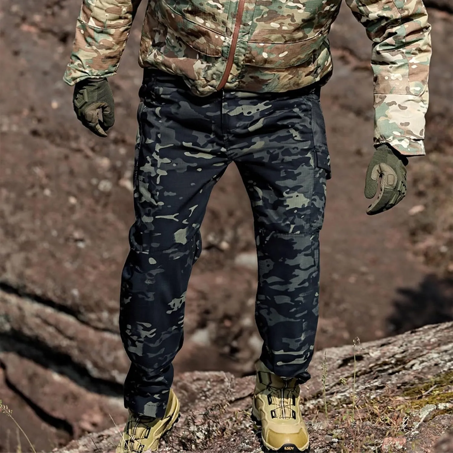 Tactical Pants for Men Slim Fit High Stretch Multi-Pocket Durable Cargo Pants Water Proof Elastic Waist Work Pants