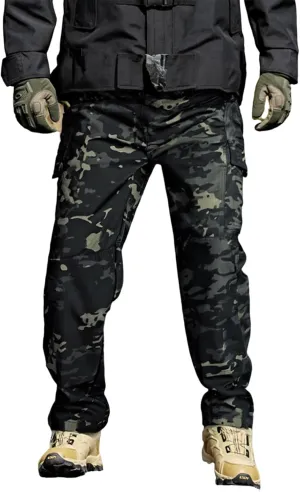 Tactical Pants for Men Slim Fit High Stretch Multi-Pocket Durable Cargo Pants Water Proof Elastic Waist Work Pants