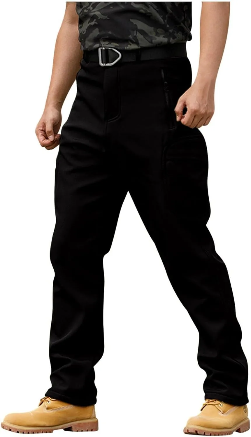 Tactical Pants for Men Waterproof Hiking Fleece Lined Pants with Multi Pockets Outdoor Flex Camo Cargo Pants