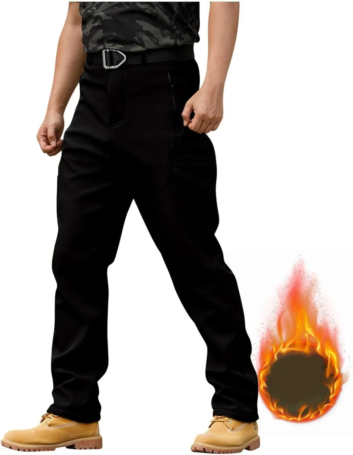 Tactical Pants for Men Waterproof Hiking Fleece Lined Pants with Multi Pockets Outdoor Flex Camo Cargo Pants