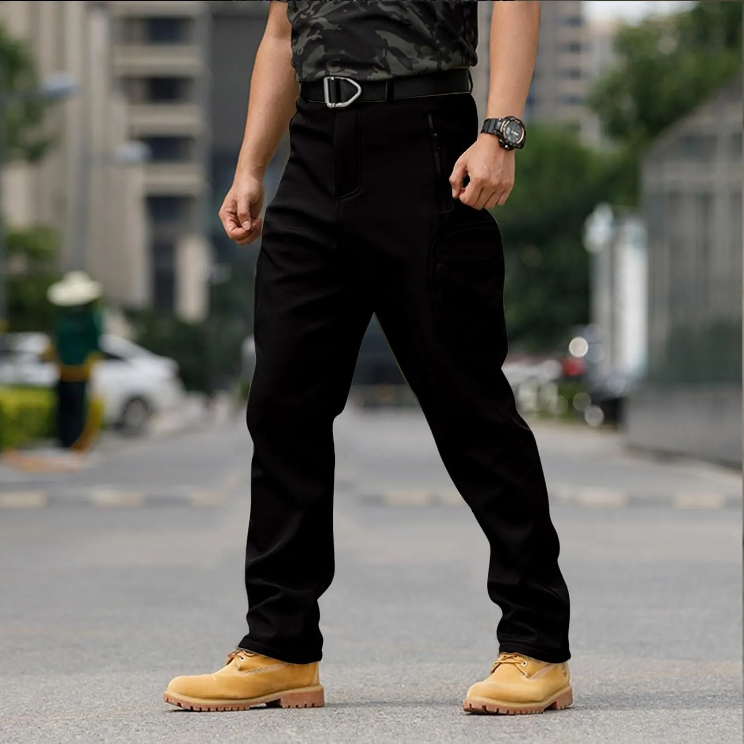 Tactical Pants for Men Waterproof Hiking Fleece Lined Pants with Multi Pockets Outdoor Flex Camo Cargo Pants
