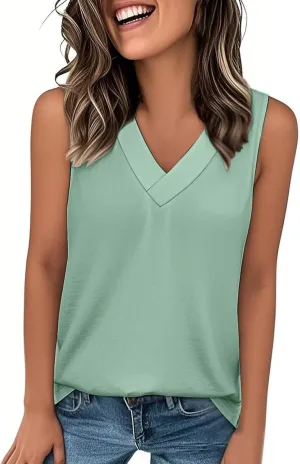 Tank Top for Women Summer V Neck T-Shirt Trendy Sleeveless Comfy Tee Shirts Loose Beach Vacation Clothes