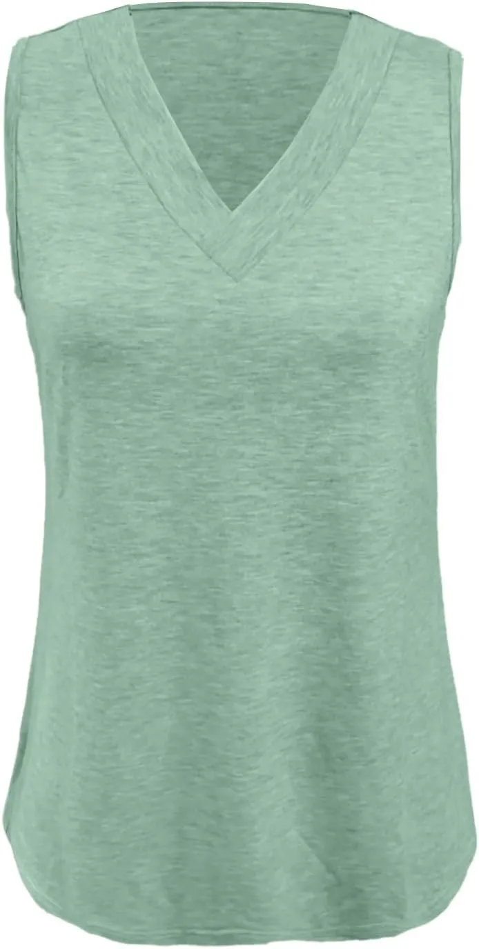 Tank Top for Women Summer V Neck T-Shirt Trendy Sleeveless Comfy Tee Shirts Loose Beach Vacation Clothes