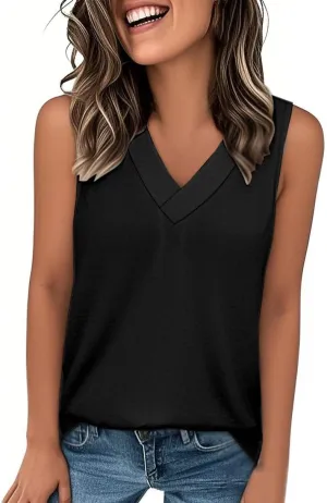 Tank Tops for Women Summer V Neck T-Shirts Trendy Sleeveless Comfy Tee Shirts Loose Fit Clothing Outfits 2025