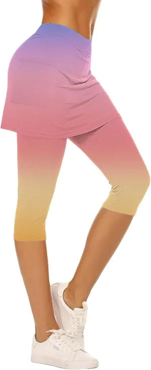 Tennis Skirts with Leggings for Women Capri Yoga Golf Pants Skorts Summer Stretchy Soft Legging with Athletic Skirt