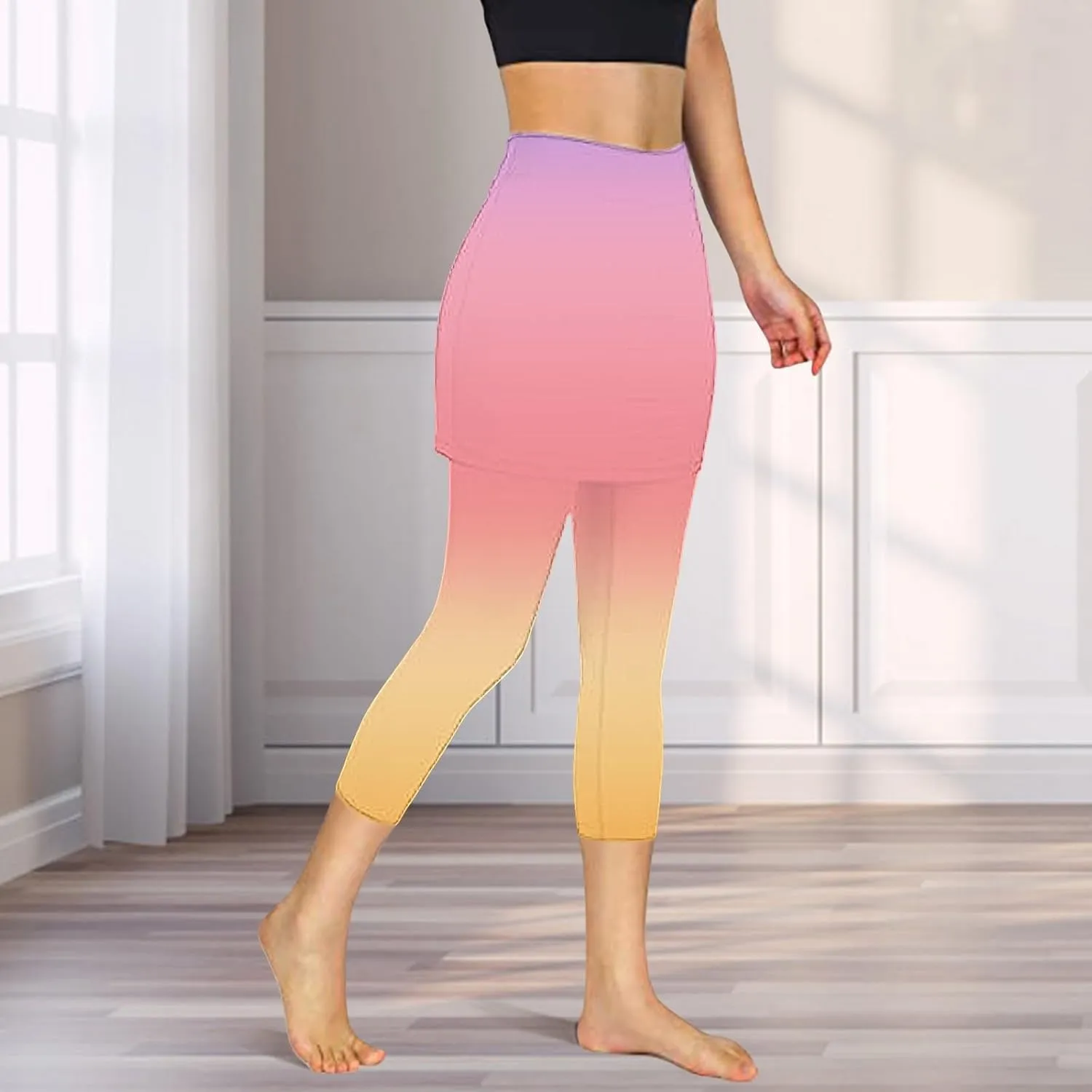 Tennis Skirts with Leggings for Women Capri Yoga Golf Pants Skorts Summer Stretchy Soft Legging with Athletic Skirt