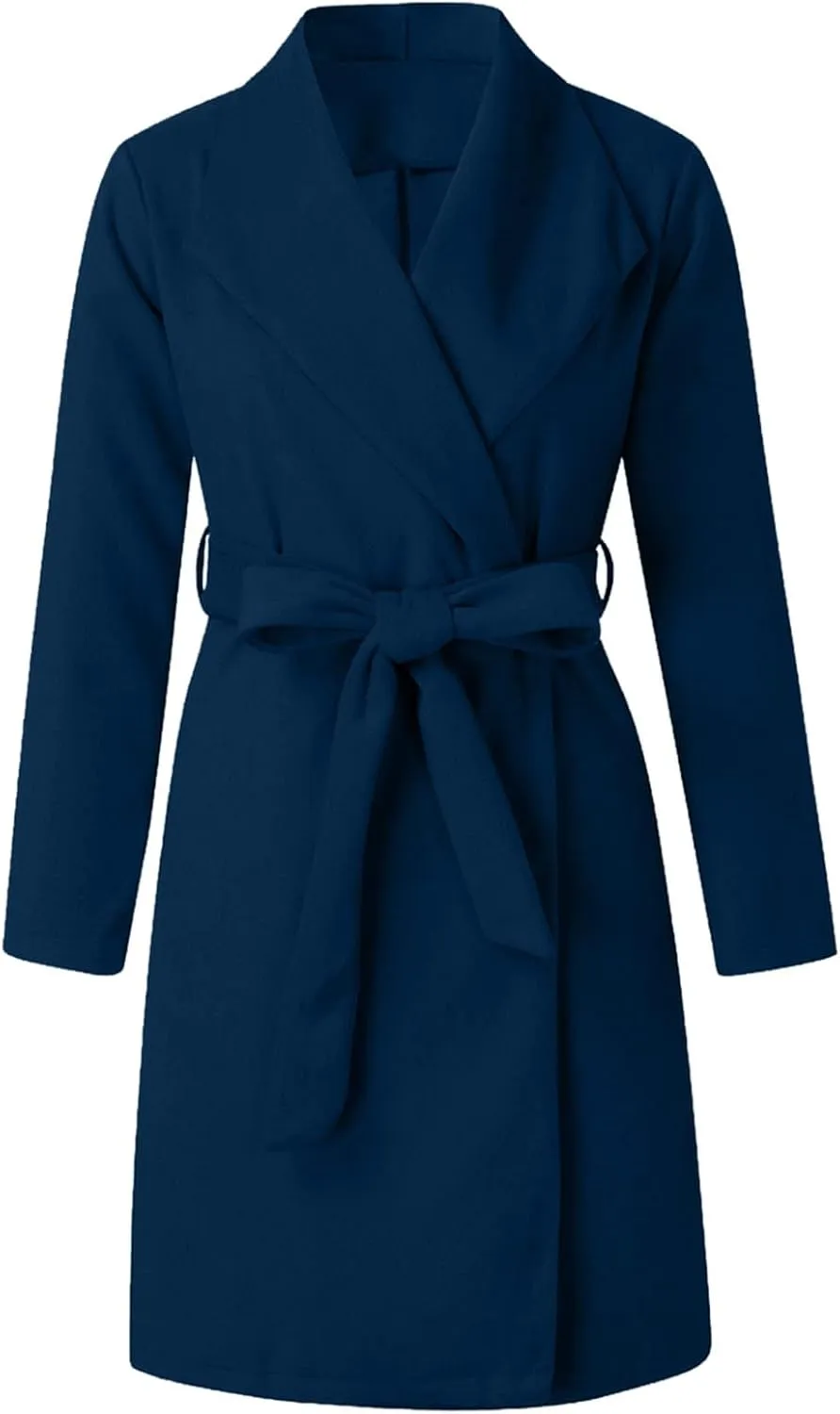 Trench Coats for Women Winter Wool Blend Camel Mid-Long Coat Long Sleeve Slim Casual Open Front Cardigans Outwear