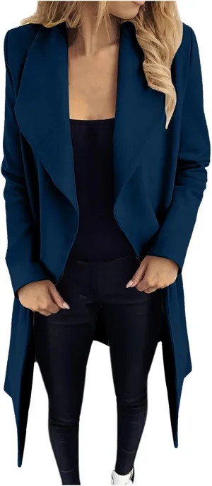 Trench Coats for Women Winter Wool Blend Camel Mid-Long Coat Long Sleeve Slim Casual Open Front Cardigans Outwear