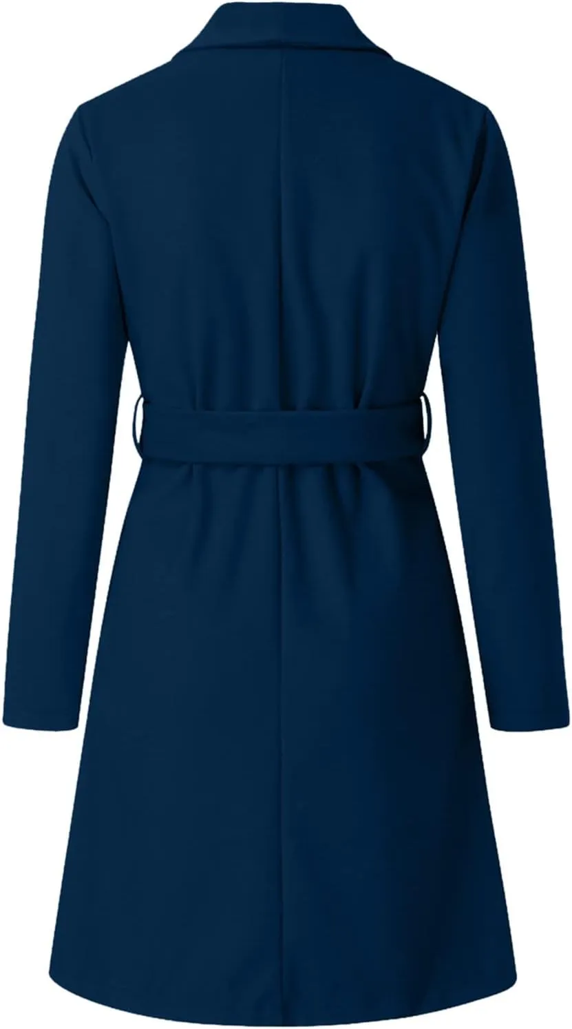 Trench Coats for Women Winter Wool Blend Camel Mid-Long Coat Long Sleeve Slim Casual Open Front Cardigans Outwear