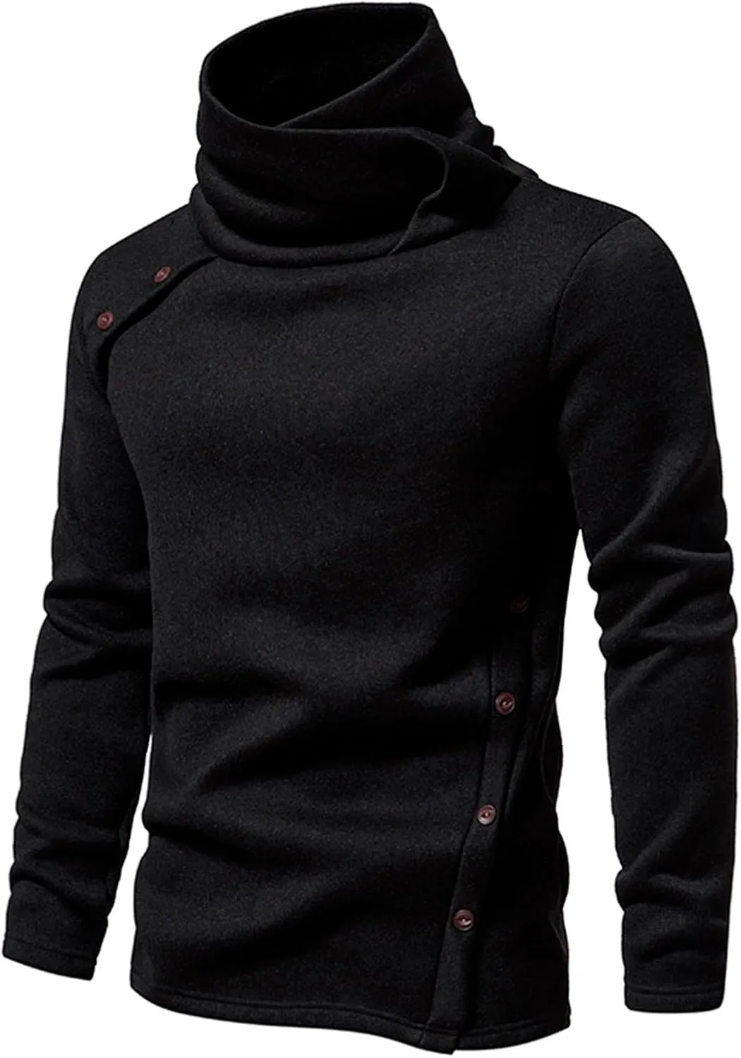 Turtleneck Knitted Sweater for Men Long Sleeve Slim Fit Winter Cowl Neck Pullover Casual Warm Jumper Tops with Buttons