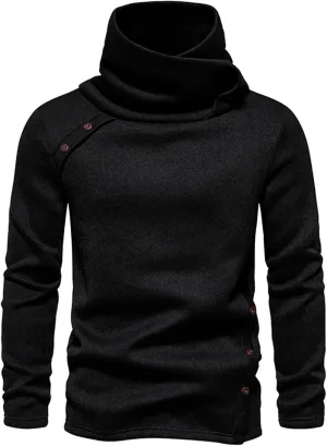Turtleneck Knitted Sweater for Men Long Sleeve Slim Fit Winter Cowl Neck Pullover Casual Warm Jumper Tops with Buttons