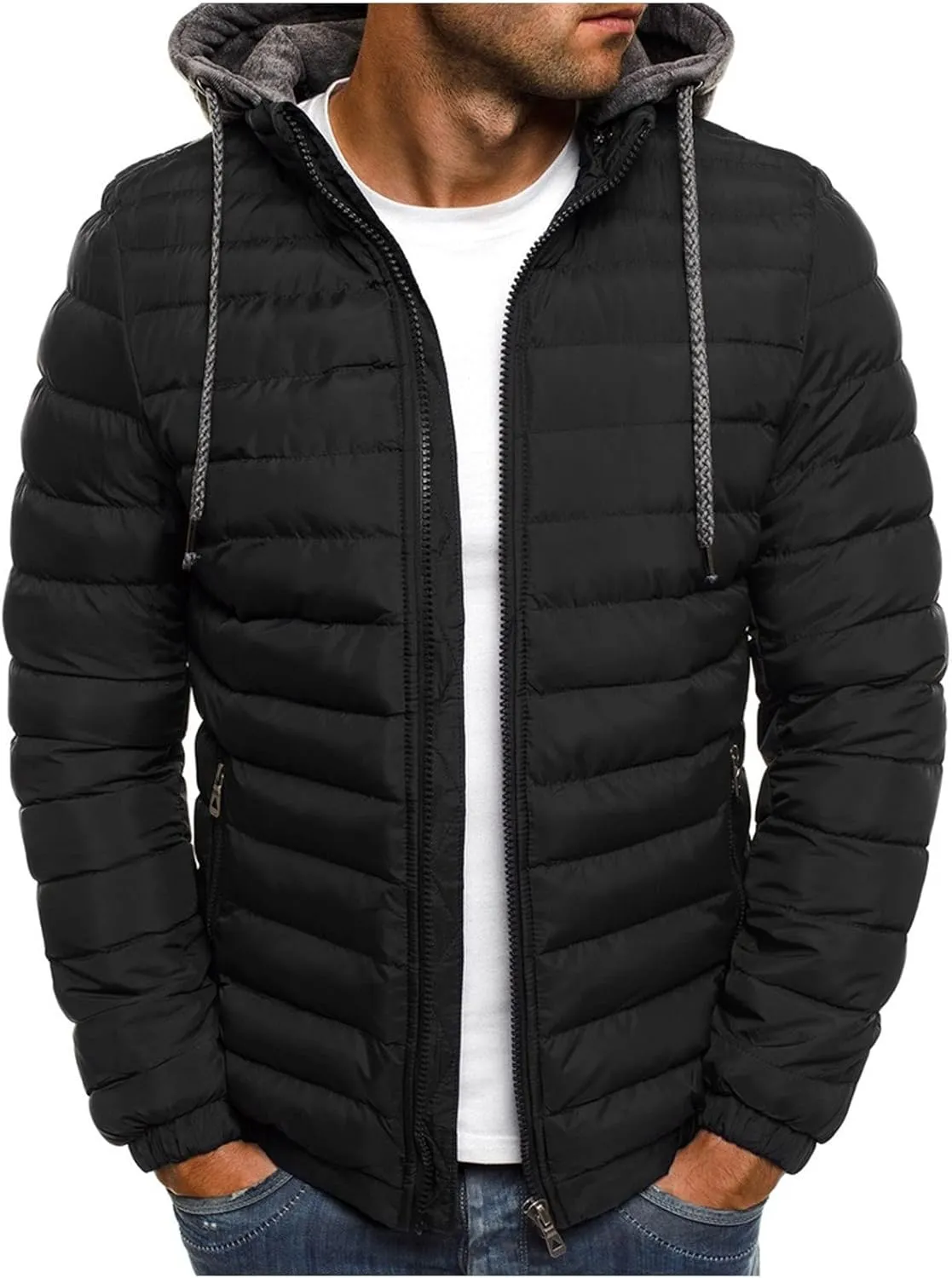 Uillui Winter Coats for Men Casual Lightweight Packable Puffer Jacket Outdoor Quilted Hooded Puffy Down Coat for Snow Ski
