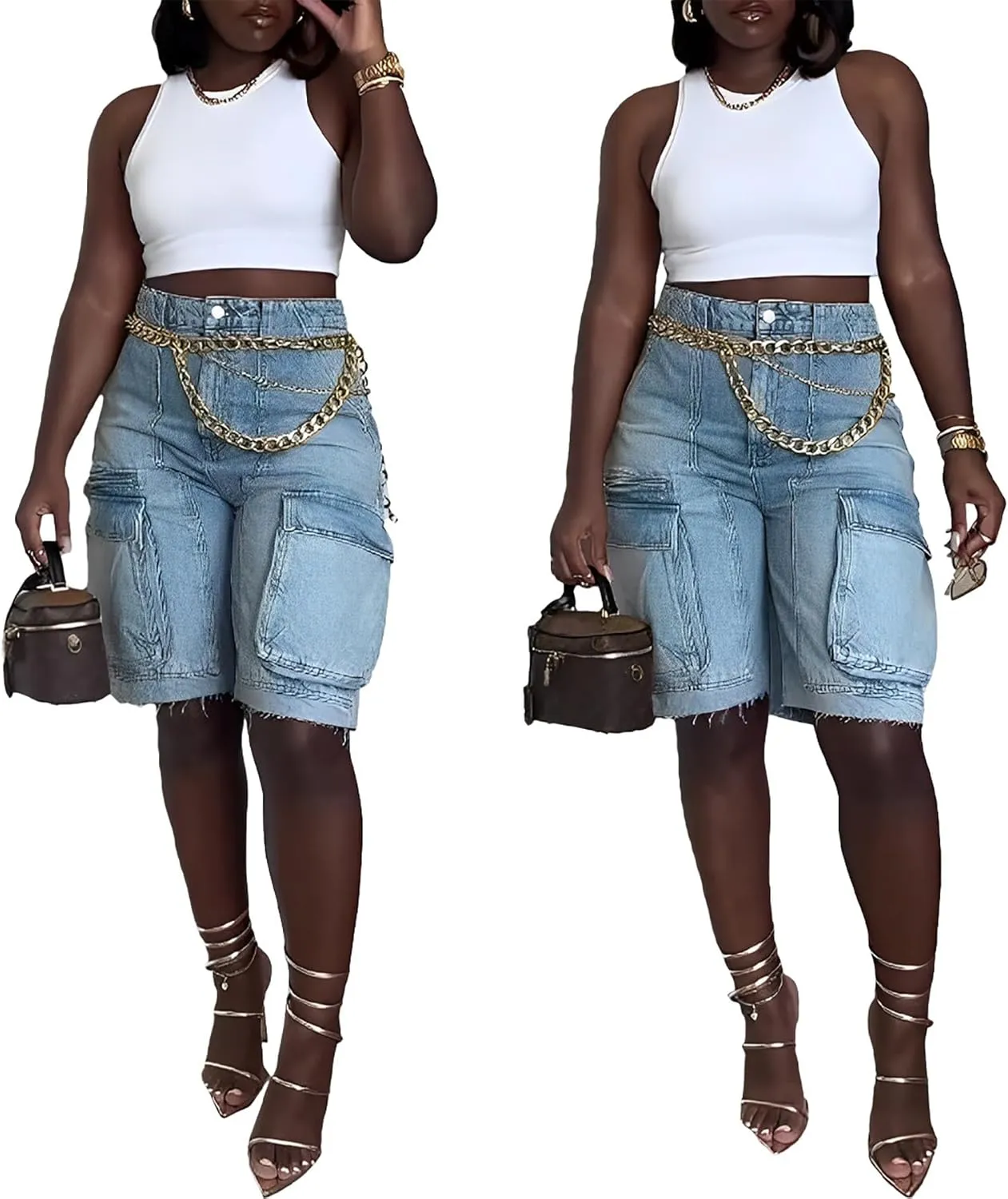 Unybwonn Women Denim Shorts High Waisted Distressed Straight Leg Cargo Shorts Casual Cargo Jean Shorts with Pockets