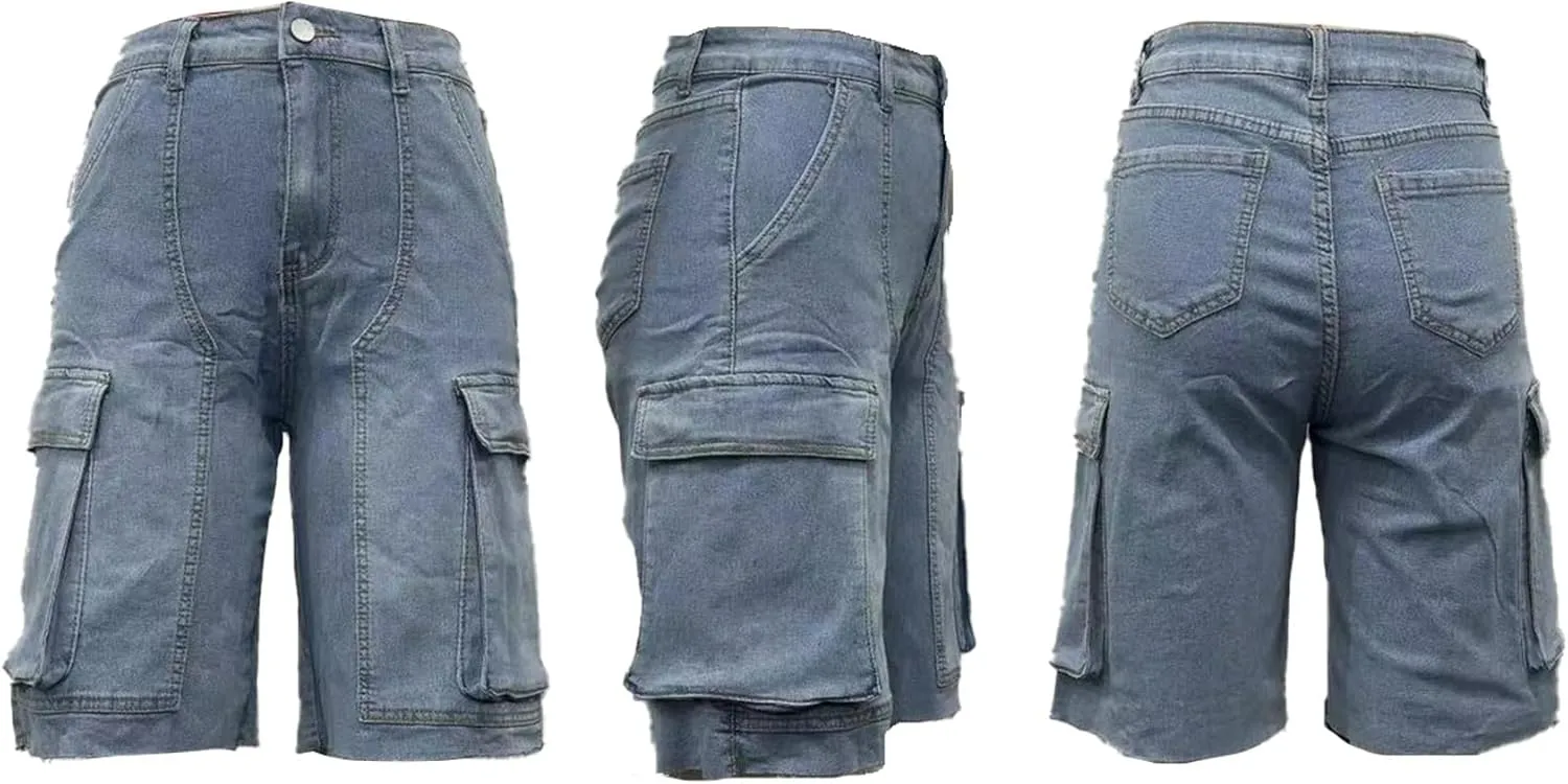 Unybwonn Women Denim Shorts High Waisted Distressed Straight Leg Cargo Shorts Casual Cargo Jean Shorts with Pockets