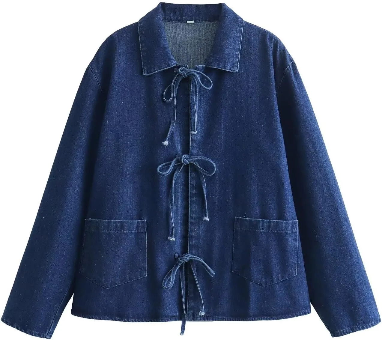 utcoco Women's 2024 Fall Tie Front Denim Tops Lightweight Casual Loose Fit Long Sleeve Lace Up Jean Shirt Jackets