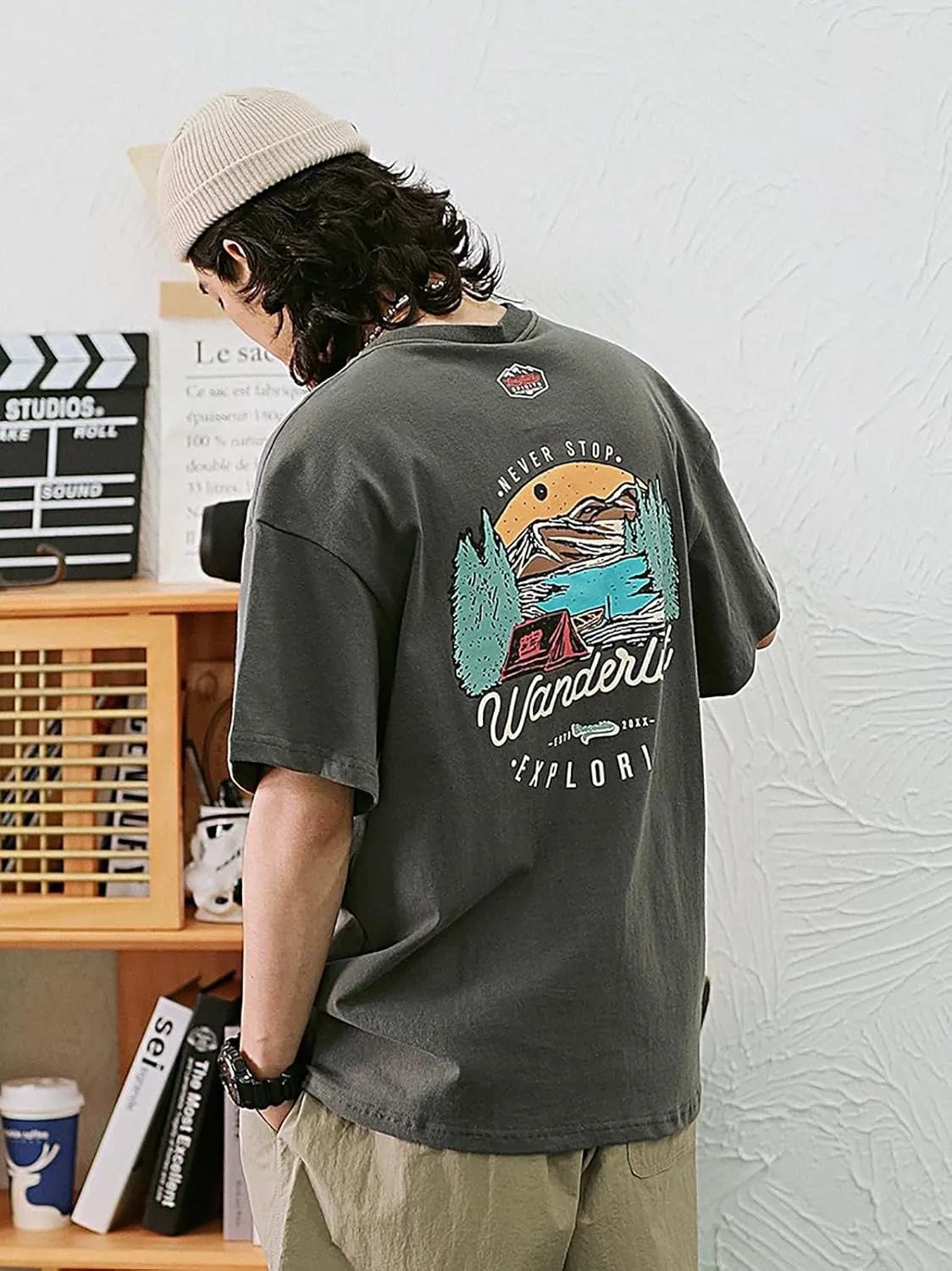 Vamtac Graphic Tee Mens Oversized Vintage T Shirts Harajuku Shirt Loose Streetwear Casual Summer Aesthetic Tees