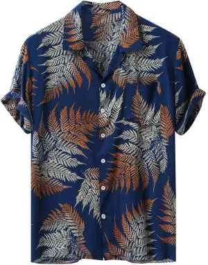 Vintage Shirts for Men Casual Button Down Short Sleeve Shirt 1970s Retro Floral Printed Hawaiian Shirt Big and Tall Tops